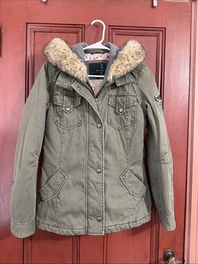 Buffalo David Bitton Olive Green Utility Jacket with Faux Fur Hood